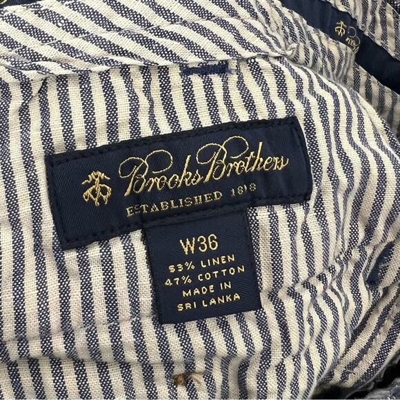 BROOKS BROTHERS / blue red white plaid linen blend shorts / 36 - Picture 4 of 6